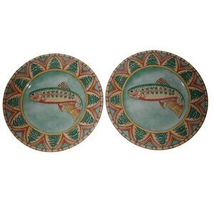Splash by Siddhia Hutchinson Essex Golden Trout Green Dinner Plate Fish lot of 2
